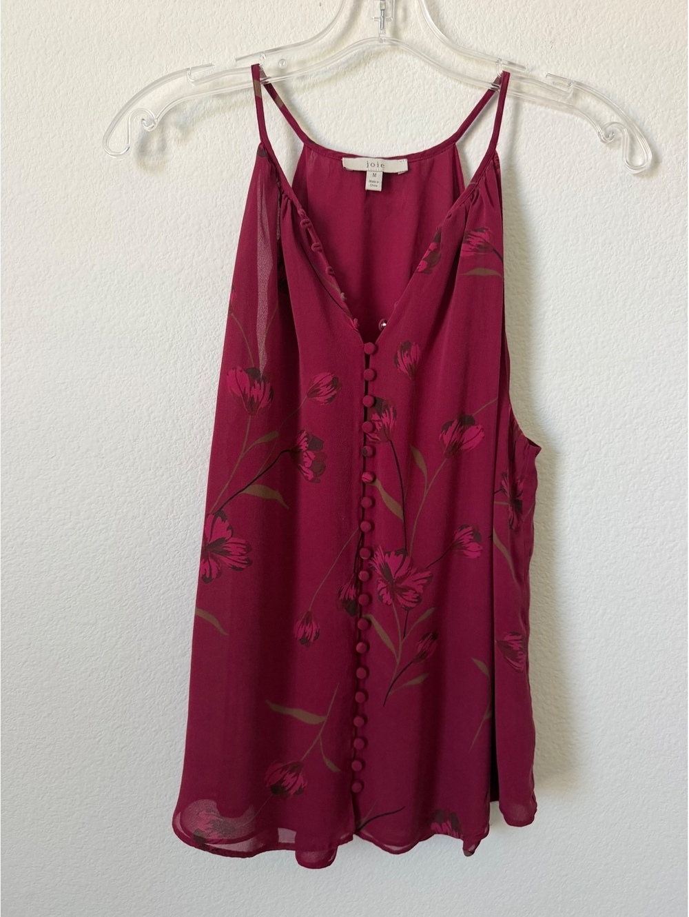 Joie Sleeveless Round Neck Button Front Floral Silk/Polyester Tank Blouse Size M